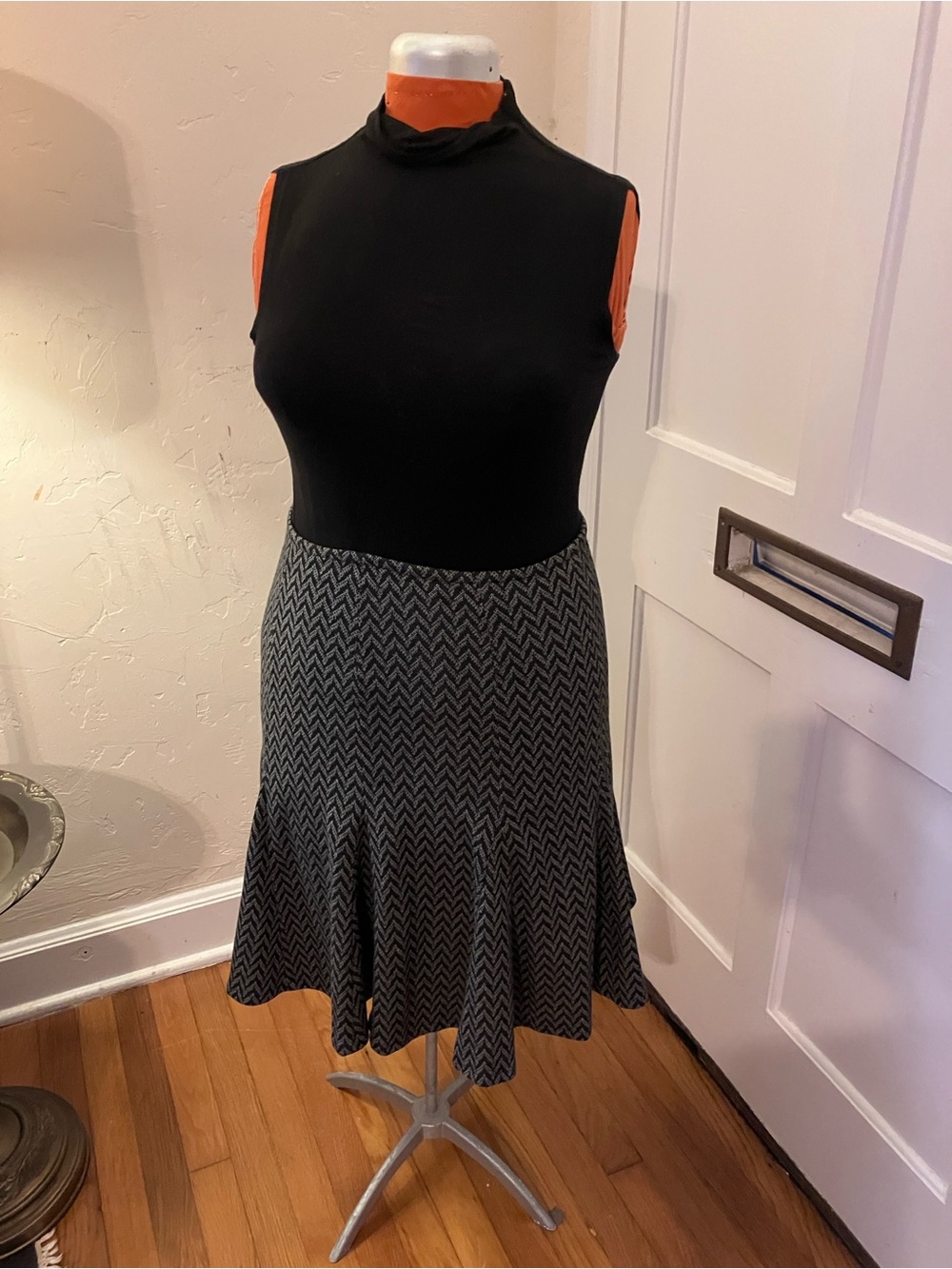 Black and Gray Chevron A-Line Bell Skirt